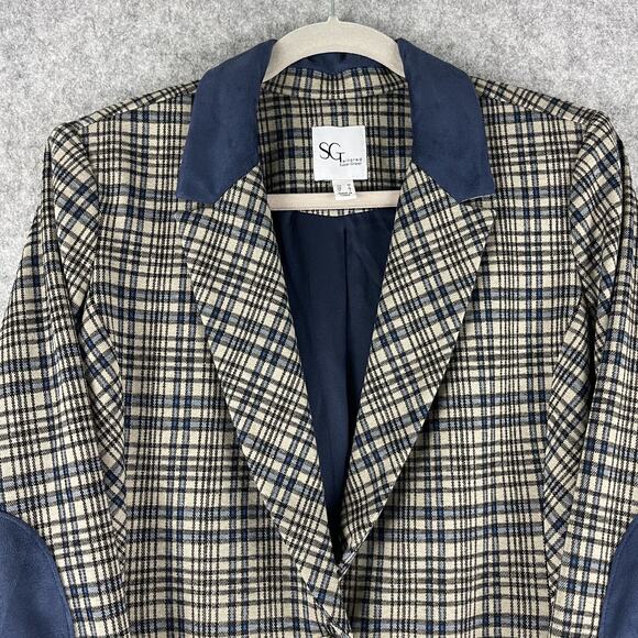 Susan Graver Tailored Jacquard Knit Blazer Women Medium Plaid Elbow Patch Career - Picture 2 of 16